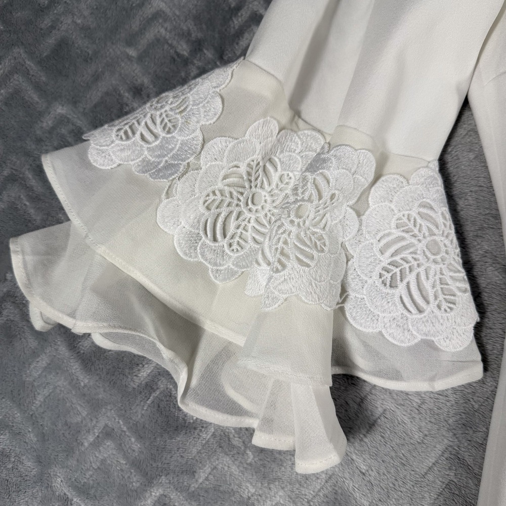 Calvin Klein White Ethereal Sheath Dress Lace Ruffles Cocktail Office Size 12 - Picture 3 of 5